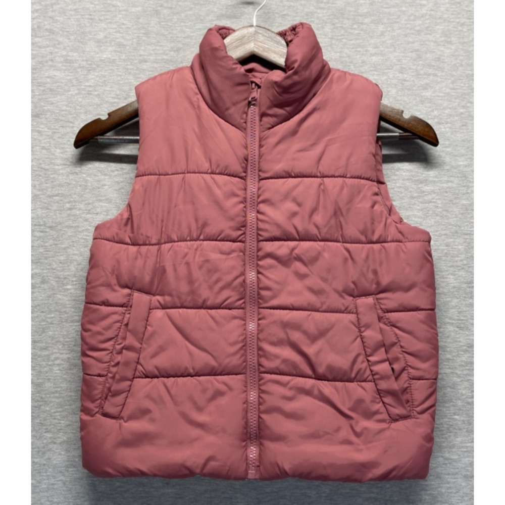 H&M Quilted Puffer Vest Kids 6X/7 Dusty Pink Insulated Mock Neck Full Zip Winter